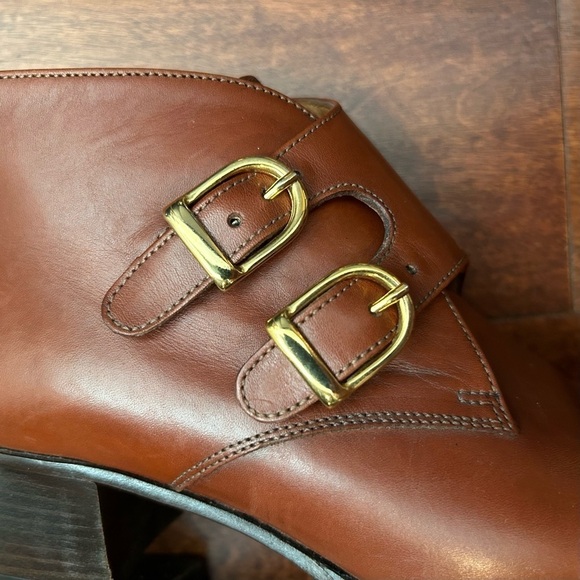 Bruno Magli Butter Soft Brown Leather Monk Strap Boots, Gold Hardware, Size 5.5 - Picture 9 of 16